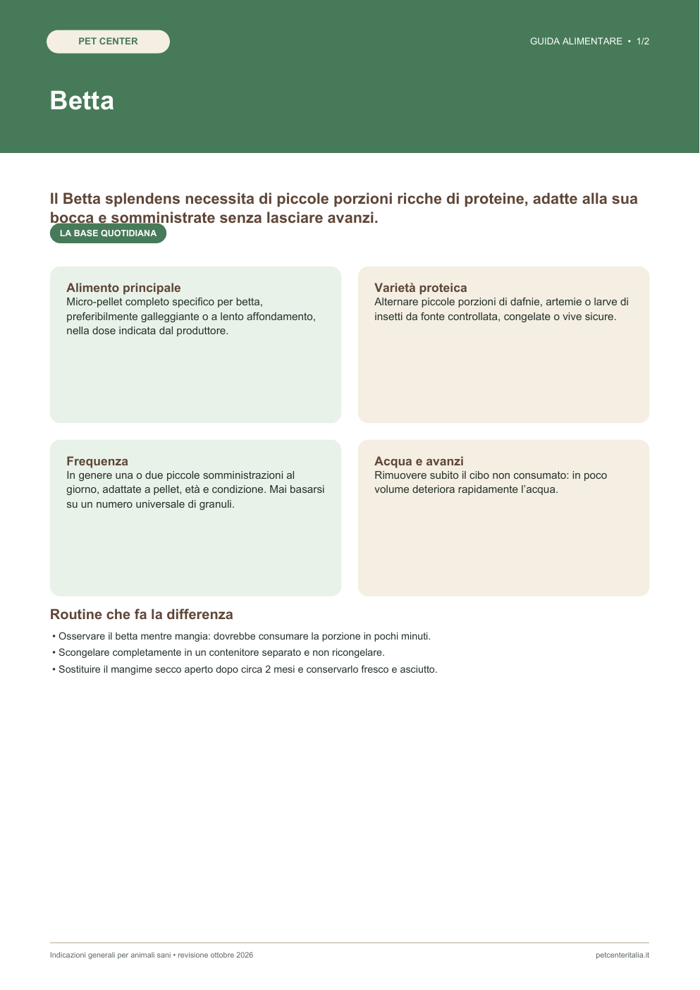 Anteprima della guida alimentare del Betta splendens