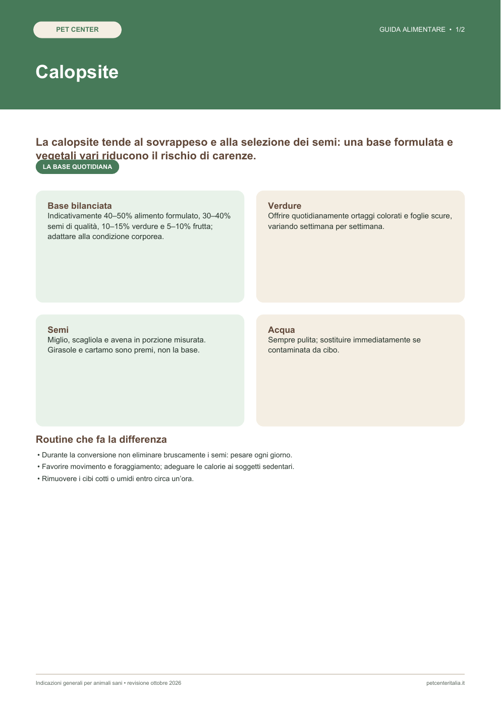 Anteprima della guida alimentare: Calopsite